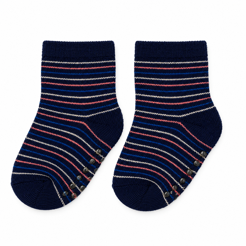NAVY RAINBOW PINSTRIPE ANTI SLIP SOCKS (6-24 MONTHS)