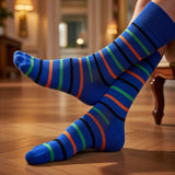 RL POLO VIBRANT STRIPE CREW SOCKS (BLUE/NEON)