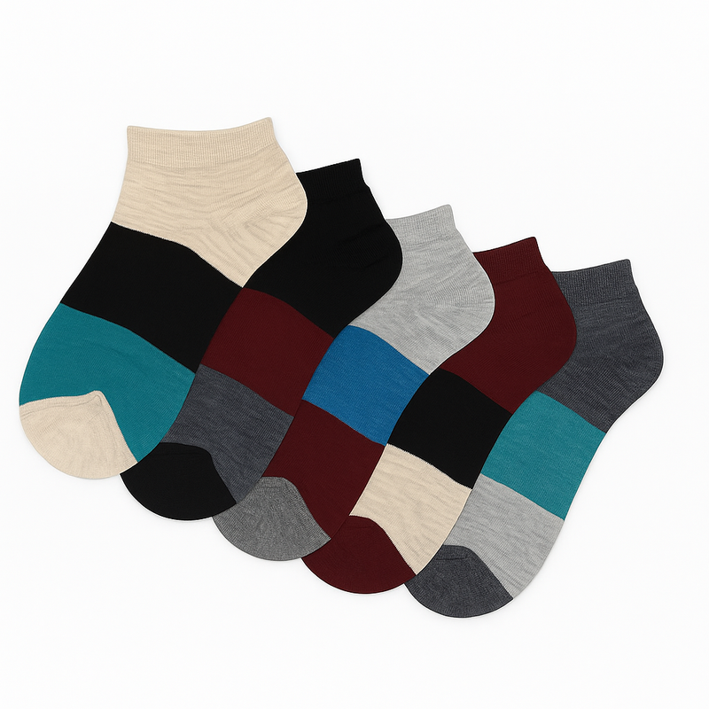 PACK OF 5 - MODERN TRI-BLOCK ANKLE SOCKS