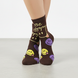 HAPPY VIBES ANKLE SOCKS (BROWN)