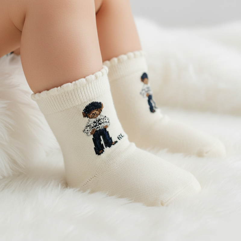 RL POLO POLO BEAR RUFFLED CUFF CREW SOCKS (0-2YRS)