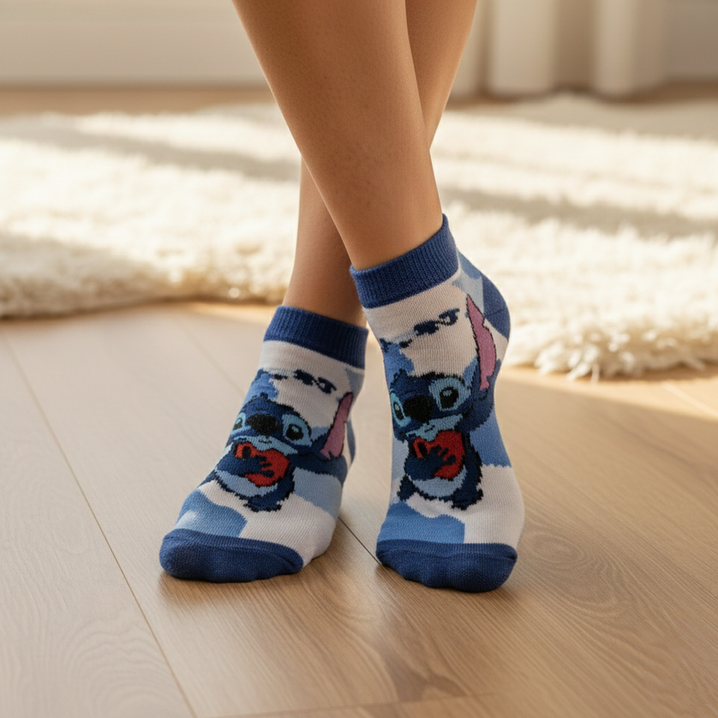 STITCH PLAYFUL BLOCK ANKLE SOCKS (BLUE & WHITE)