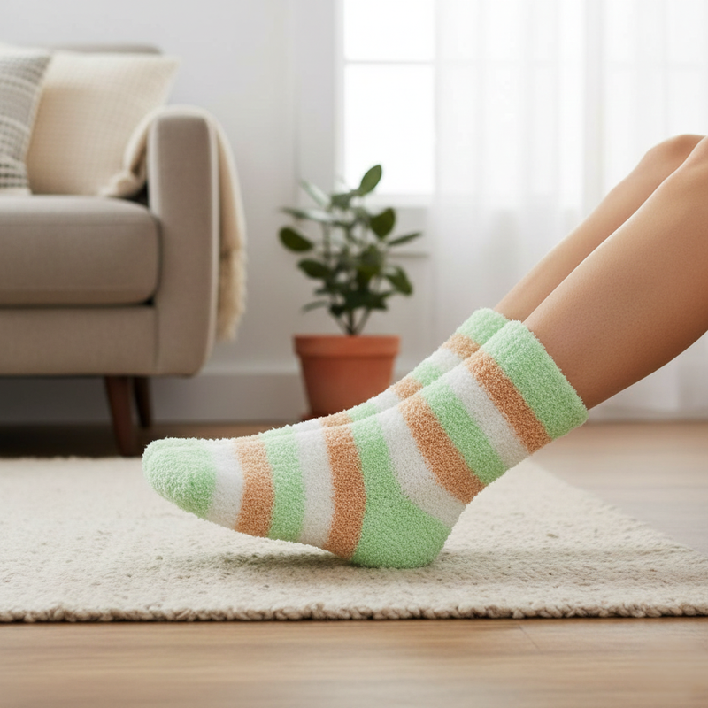 MINT CREAM STRIPES COZY WARM SOCKS