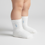 RL POLO BABY WHITE CABLE KNIT BLUE PONY SOCKS (0-2YRS)