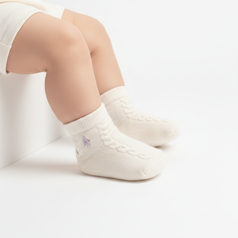 RL POLO BABY CABLE KNIT PINK PONY SOCKS (0-2YRS)