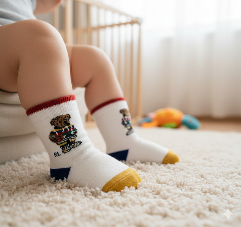 RL POLO POLO BEAR BASKETBALL CREW SOCKS (0-2YRS)