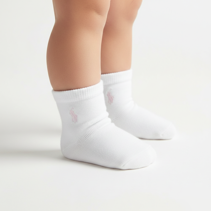 RL POLO BABY CLASSIC WHITE PINK PONY ANKLE SOCKS (0-2YRS)