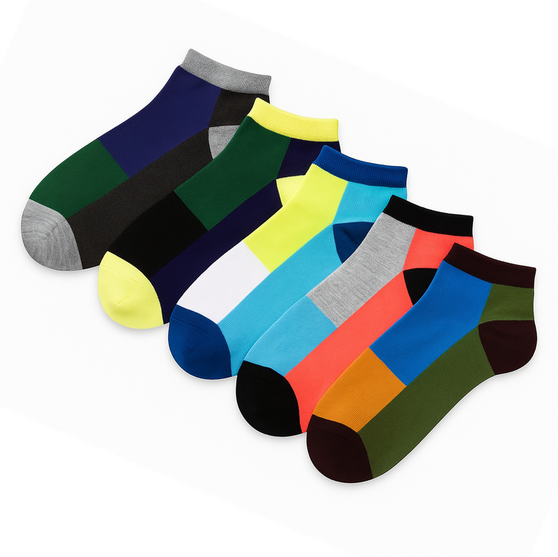 PACK OF 5 - COLOR BLOCK ANKLE SOCKS