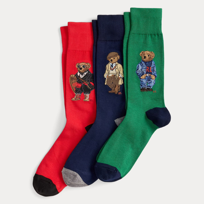 RL POLO ICONIC BEAR TRIO DRESS SOCKS - PACK OF 3