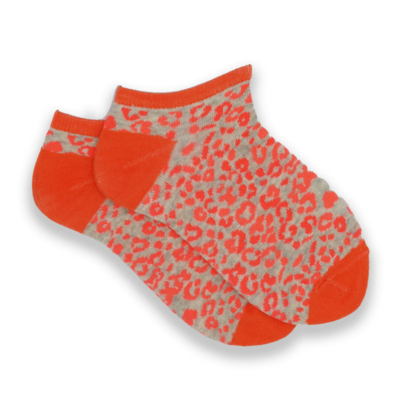 ORANGE CHEETAH PRINT ANKLE SOCKS