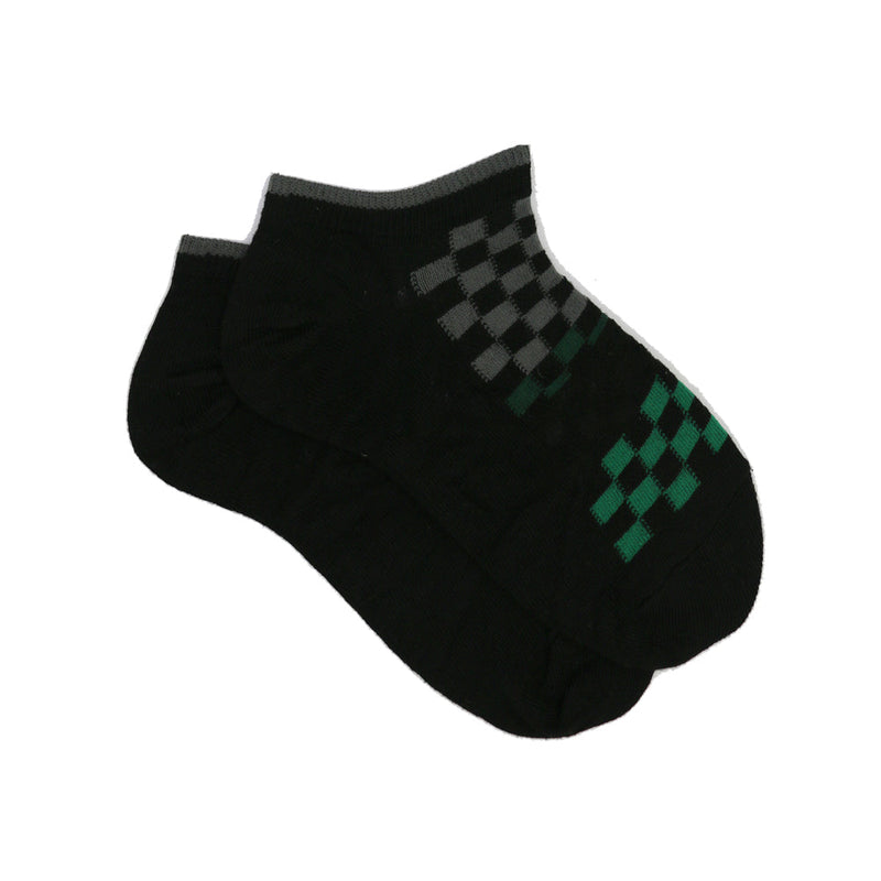 BLACK CHECK ANKLE SOCKS
