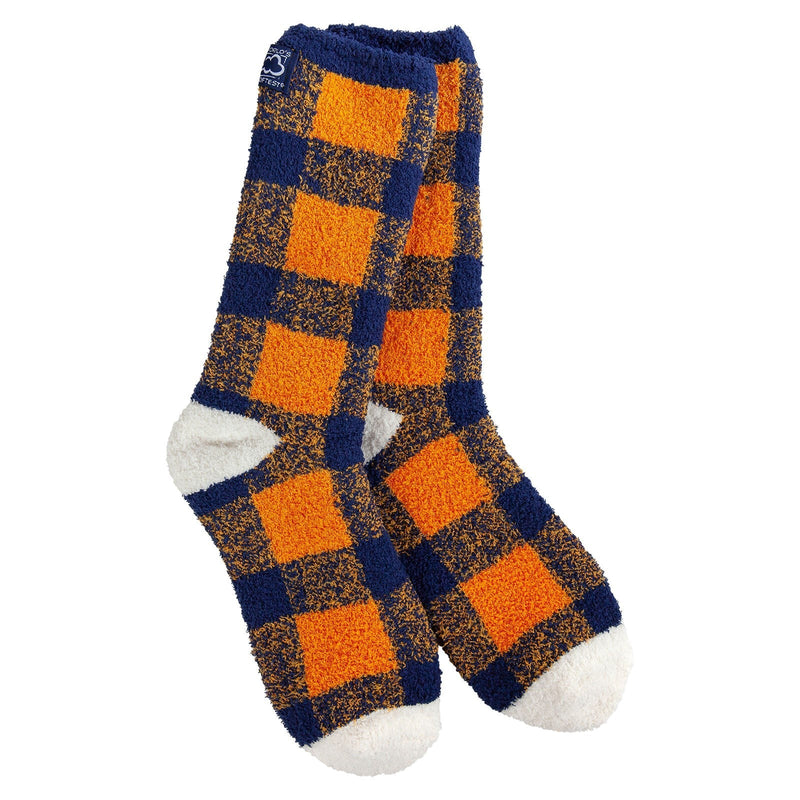NAVY, BURNT ORANGE AND WHITE FUZZY WARM SOCKS