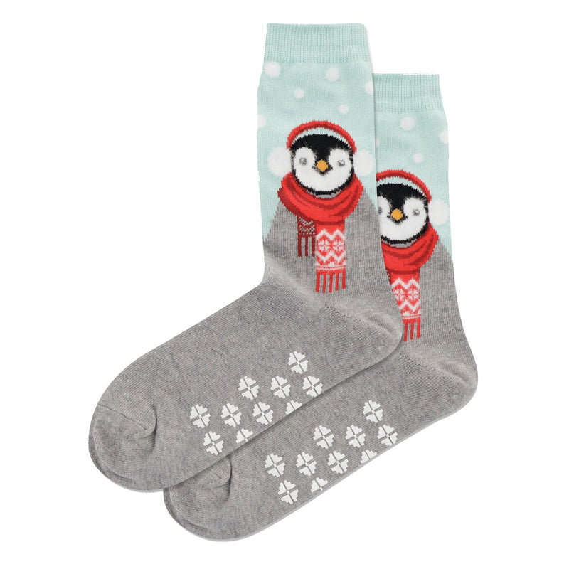 FUZZY PENGUIN NON-SLIP CREW SOCKS