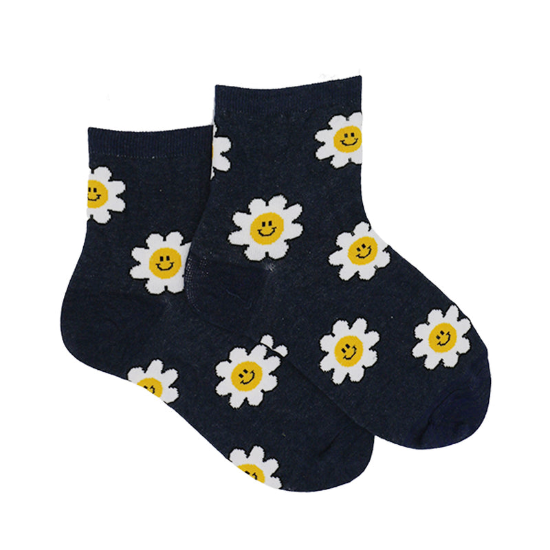 BLACK SMILEY SUNFLOWER ANKLE SOCKS
