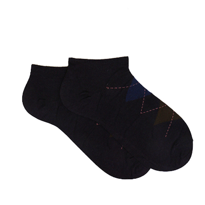 CUSHIONED ARGYLE ANKLE SOCKS