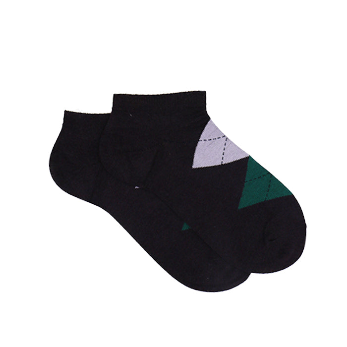 CUSHIONED ARGYLE PURPLE AND GREEN ANKLE SOCKS