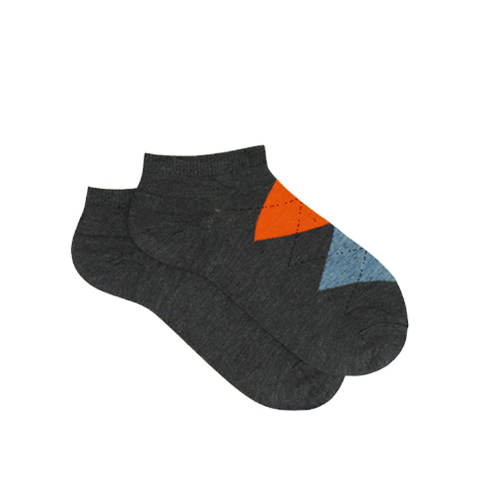 GREY CUSHIONED ARGYLE ANKLE SOCKS
