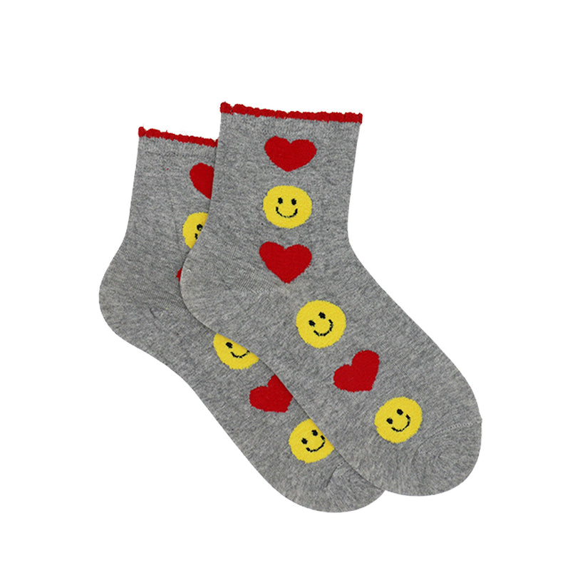 HEART AND SMILEY EMOJI ANKLE SOCKS