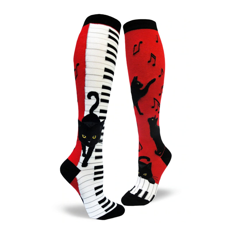 PIANO CAT KNEE HIGH SOCKS