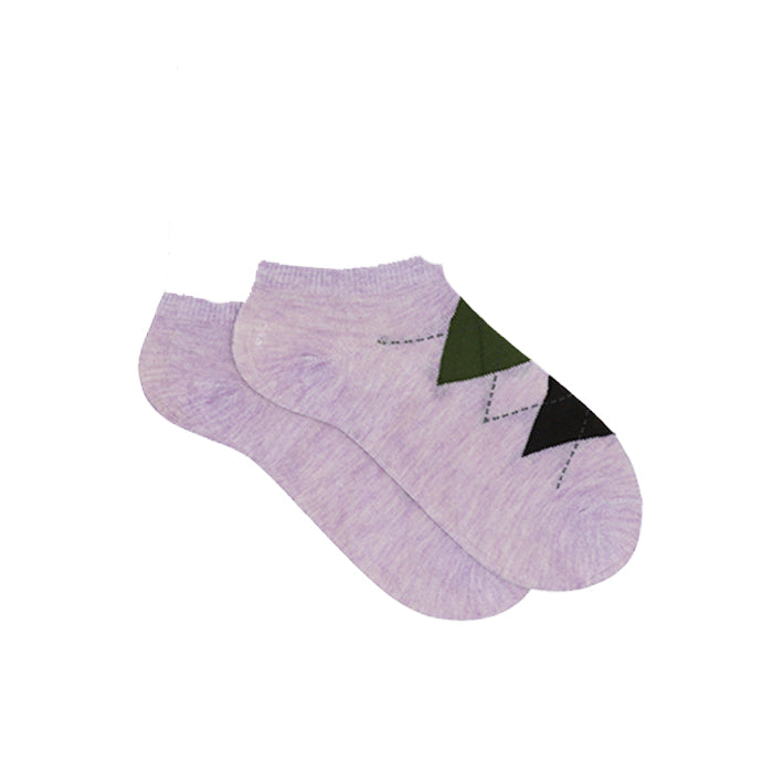 PINK CUSHIONED ARGYLE ANKLE SOCKS